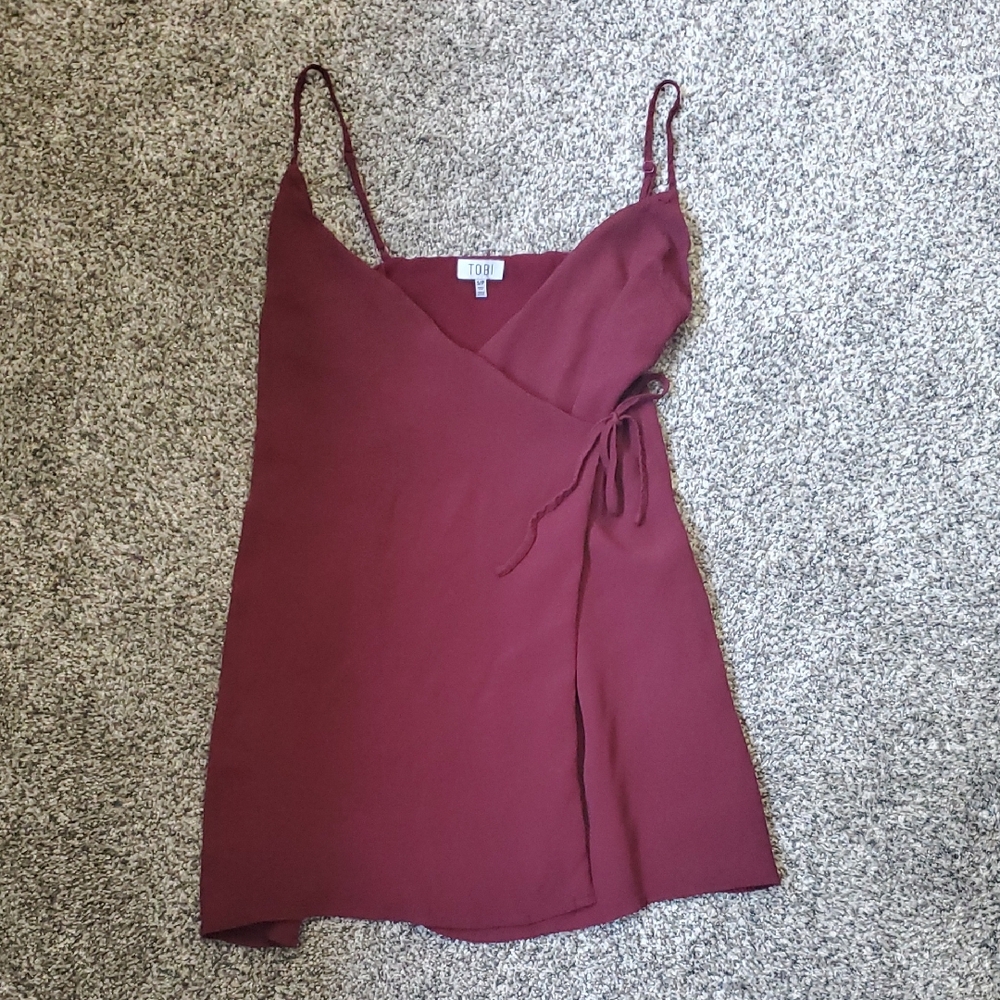 Wine Red Wrap Mini Dress